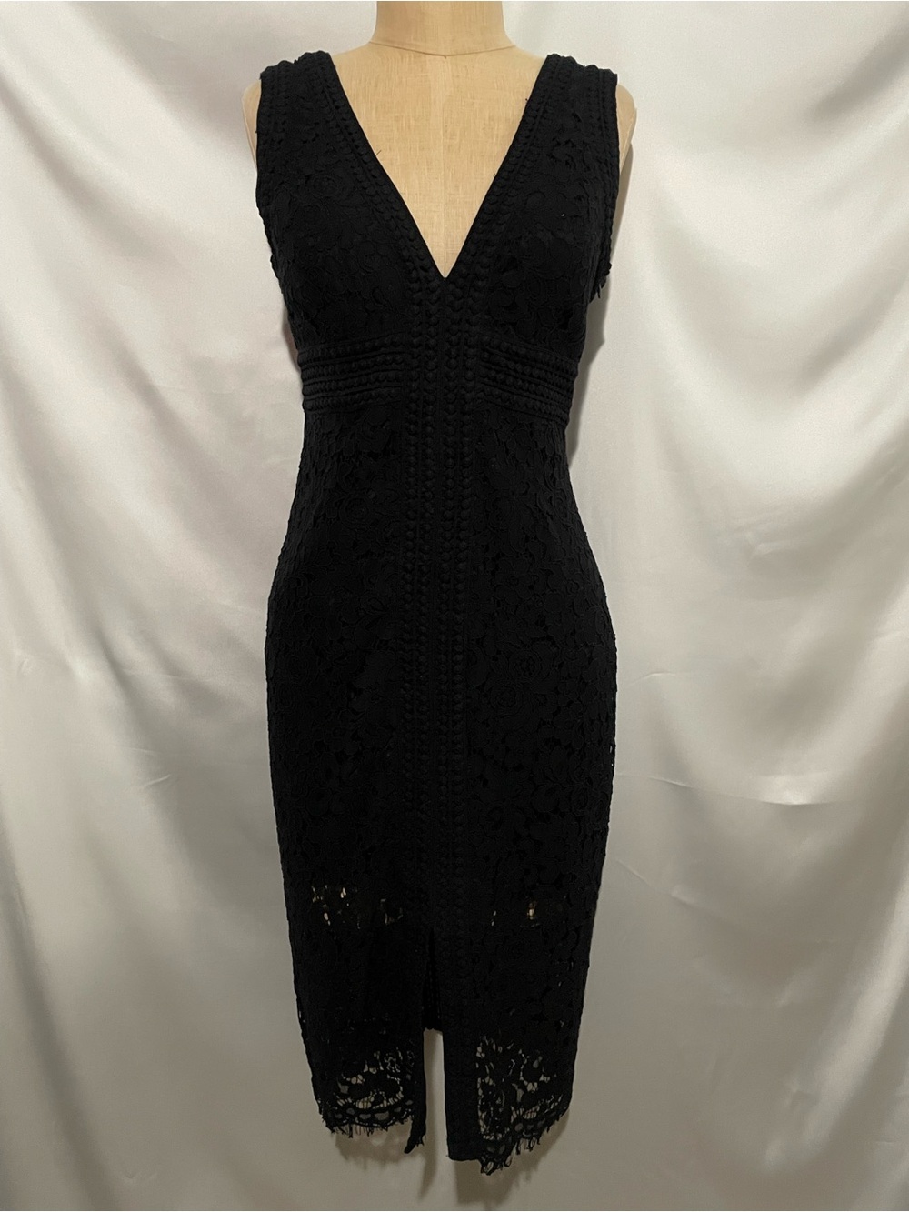 Bardot Black Lace Midi Bodycon Dress NWT US 6 Deep V Cocktail Party
